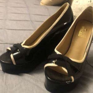Black with white trim high heels.